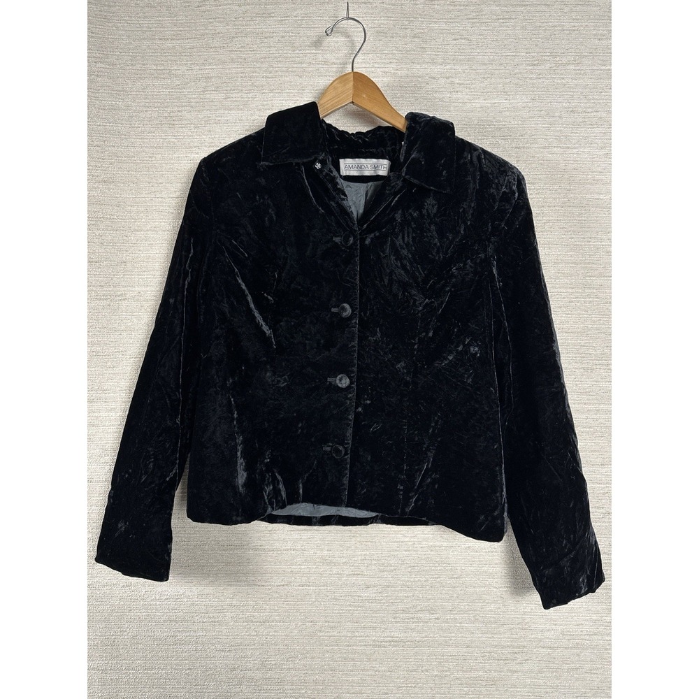 Vintage Amanda Smith Velvet Jacket Cropped Black Goth Grunge Sz 10 Dark Academia